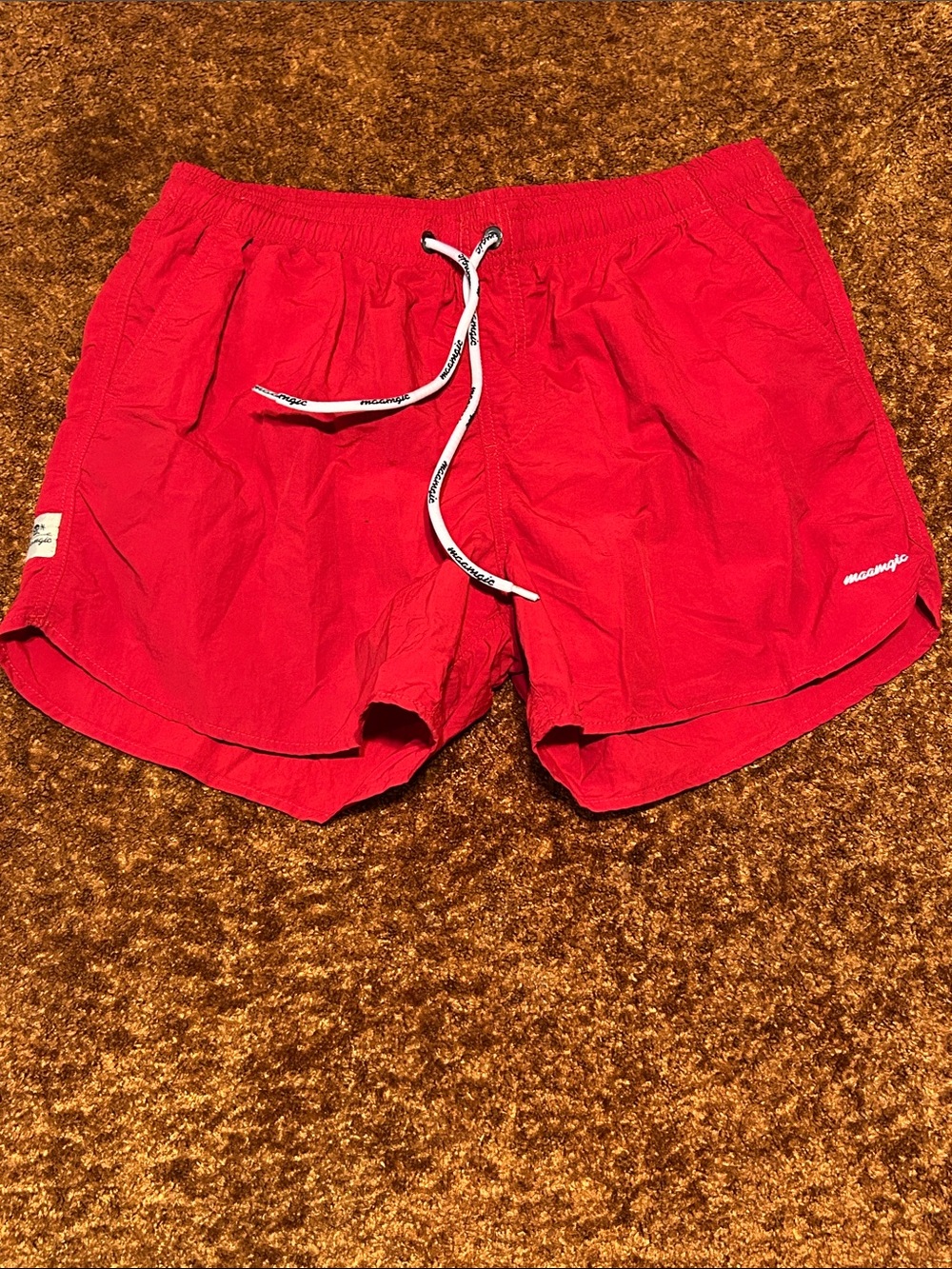 Men's Red Athletic Swim Shorts with Drawstring